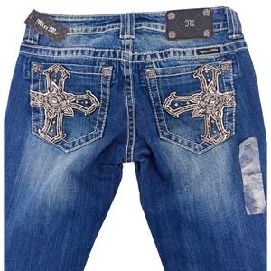 Miss Me Jeans Women's 28L Bootcut Style JP6074B Embellished‎ Pockets New 30x35